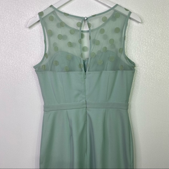 LAUREN CONRAD Light Mint Green Sheer Shoulders Polka Dot Dress Size 8 - Picture 9 of 12